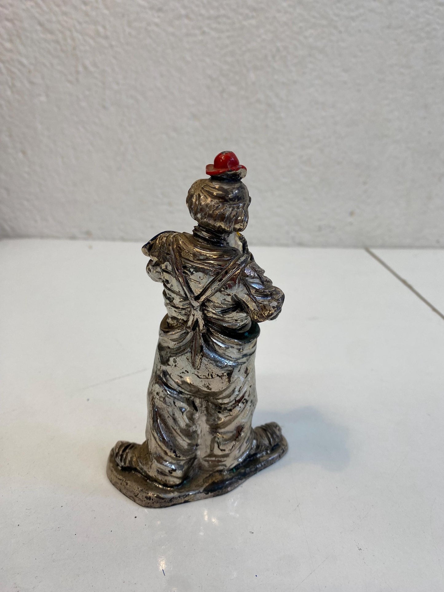Clown Vintage Placcato Argento con Dettagli Dipinti, 14x9x5 cm da collezione originale complemento d'arredo