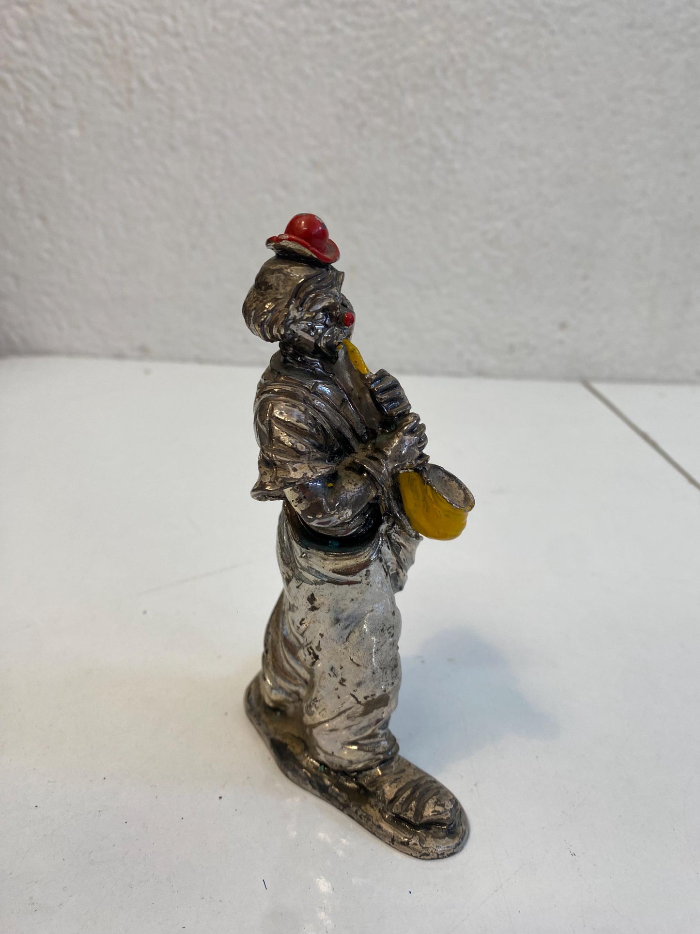 Clown Vintage Placcato Argento con Dettagli Dipinti, 14x9x5 cm da collezione originale complemento d'arredo