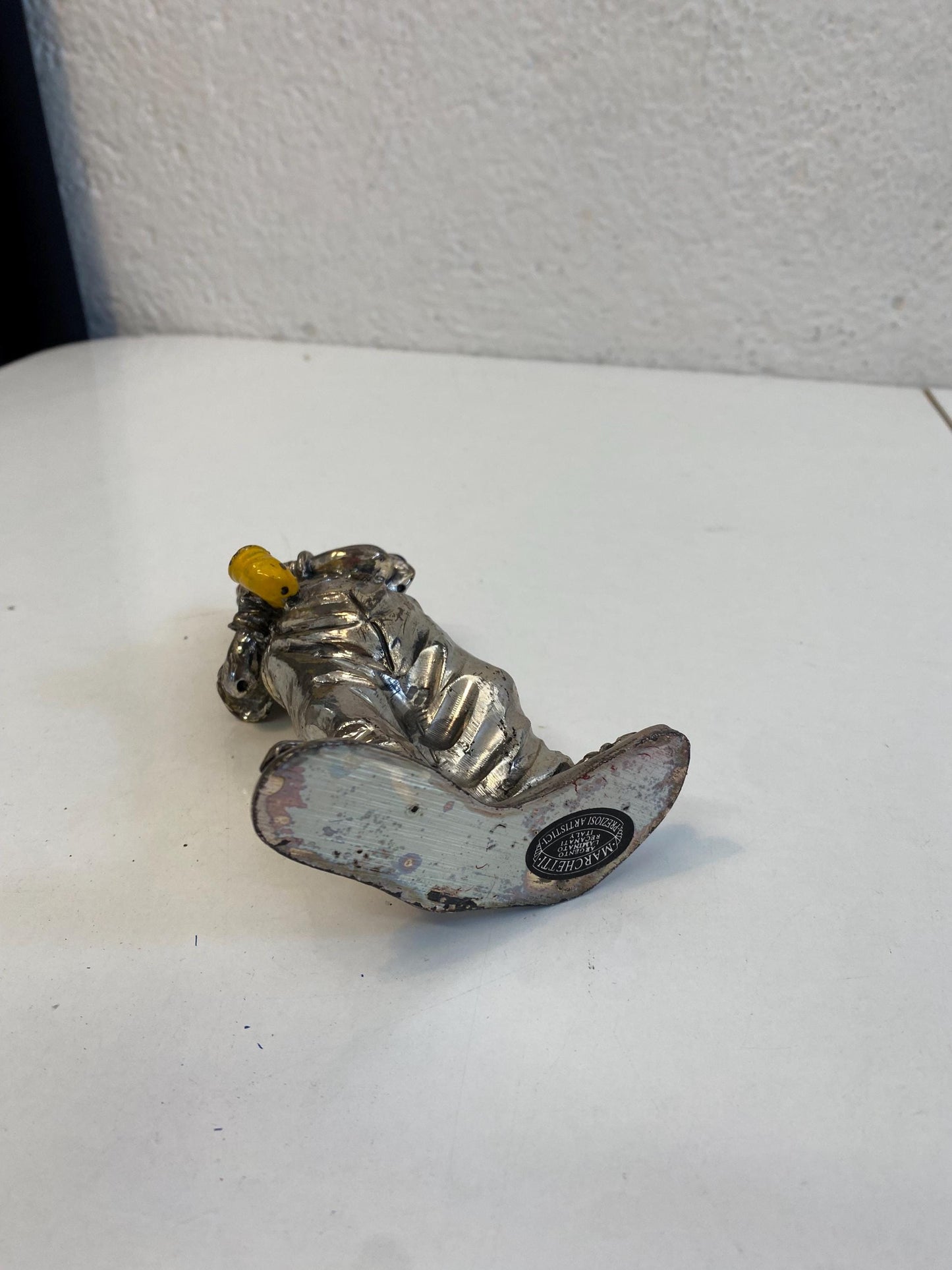 Clown Vintage Placcato Argento con Dettagli Dipinti, 14x9x5 cm da collezione originale complemento d'arredo