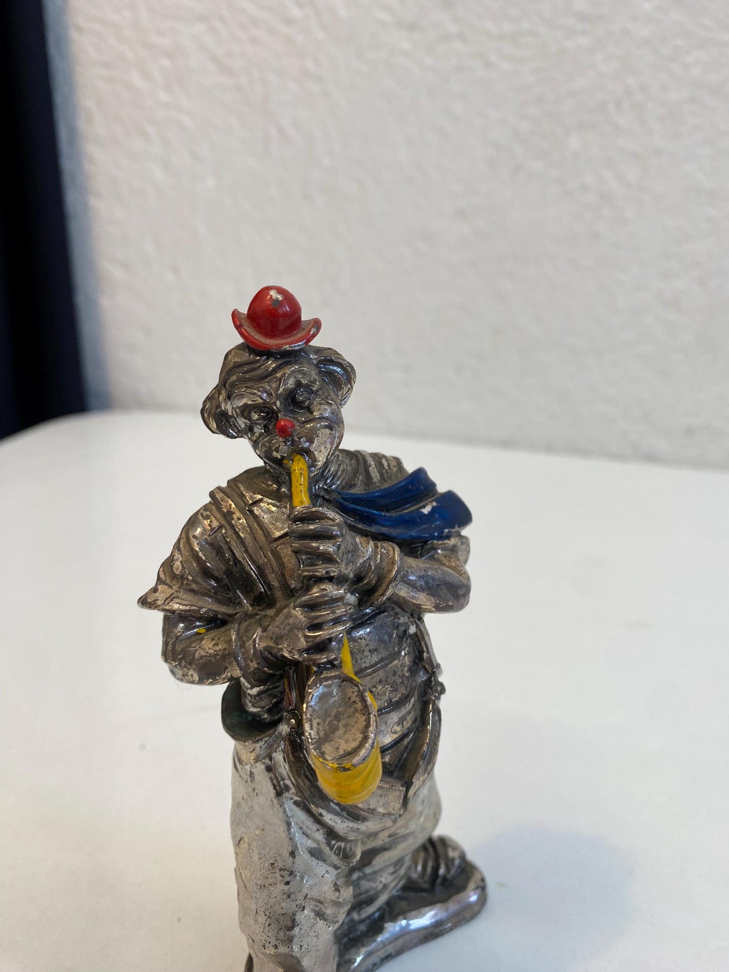Clown Vintage Placcato Argento con Dettagli Dipinti, 14x9x5 cm da collezione originale complemento d'arredo