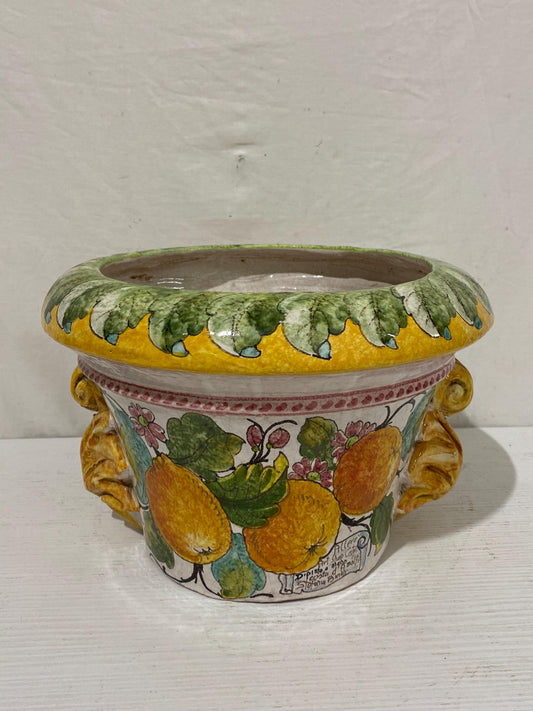 Sottovaso in Ceramica Dipinto a Mano  Stile Mediterraneo con Limoni e Uva  Costa dAmalfi  Eleganza Artigianale Italiana 32 cm (12.6)