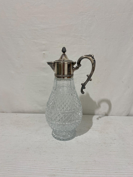 Caraffa vino o acqua vintage in cristallo e argento placcato 29x16 cm  Elegante Decanter stile francese depoca made in italy