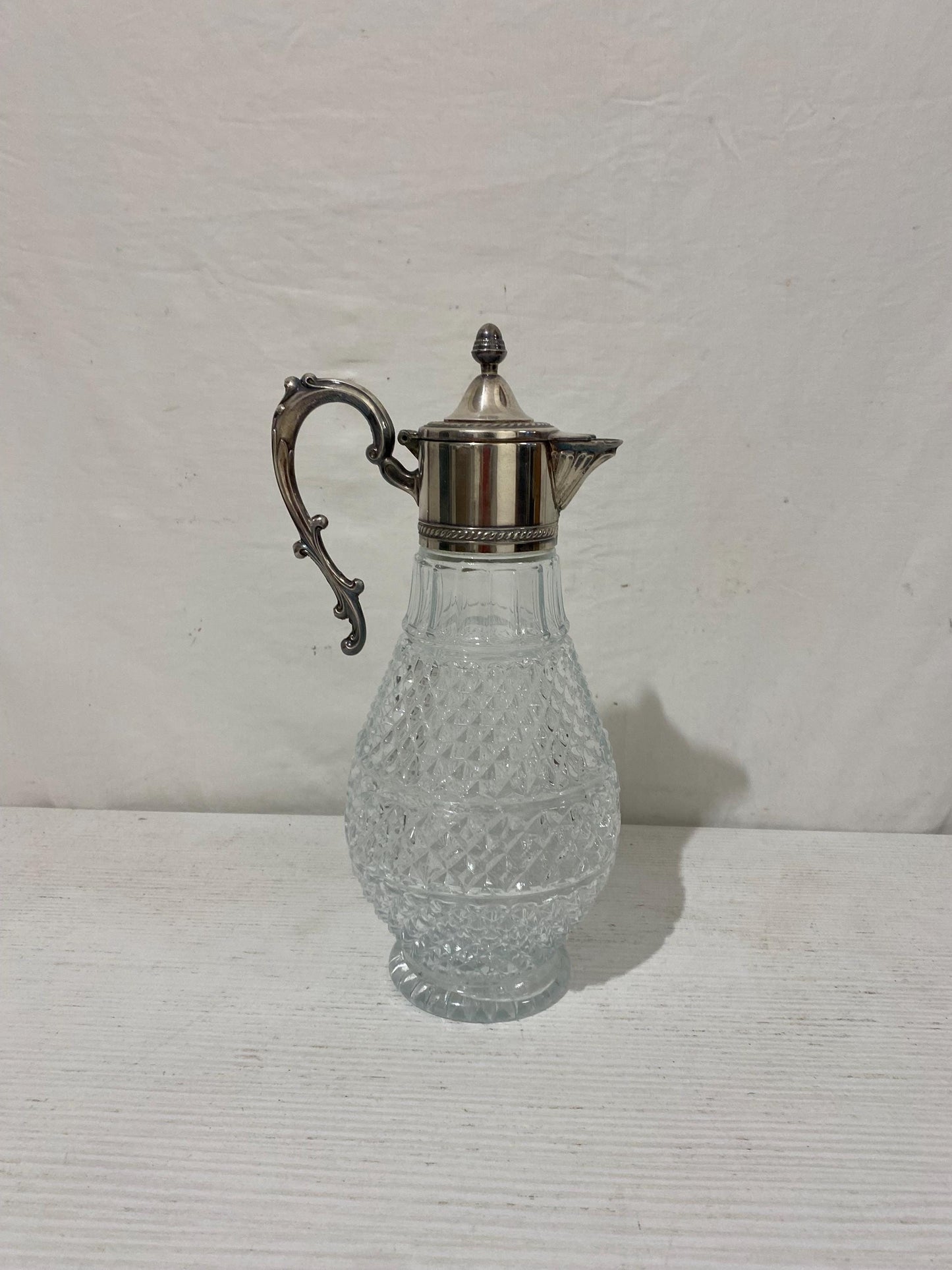 Caraffa vino o acqua vintage in cristallo e argento placcato 29x16 cm  Elegante Decanter stile francese depoca made in italy