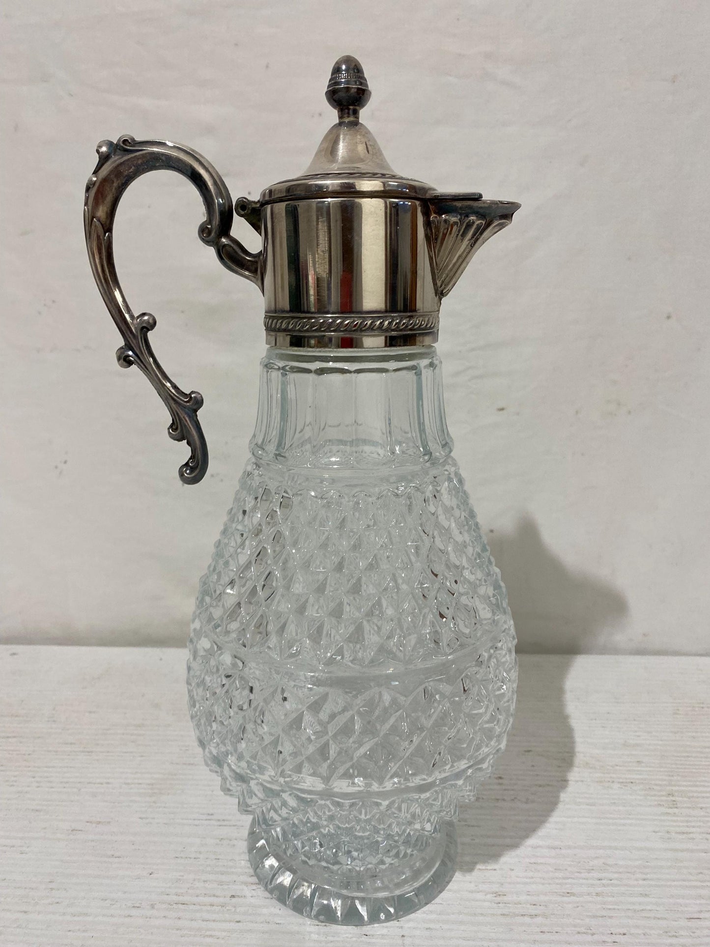 Caraffa vino o acqua vintage in cristallo e argento placcato 29x16 cm  Elegante Decanter stile francese depoca made in italy