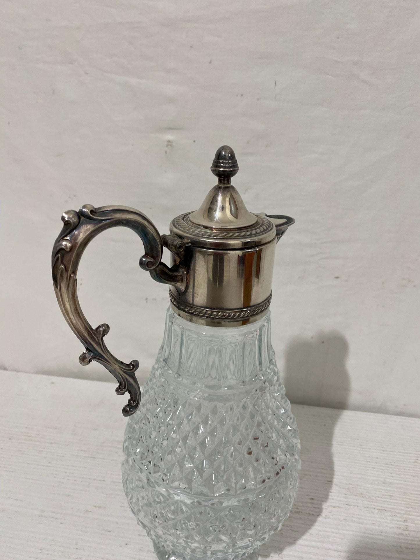Caraffa vino o acqua vintage in cristallo e argento placcato 29x16 cm  Elegante Decanter stile francese depoca made in italy