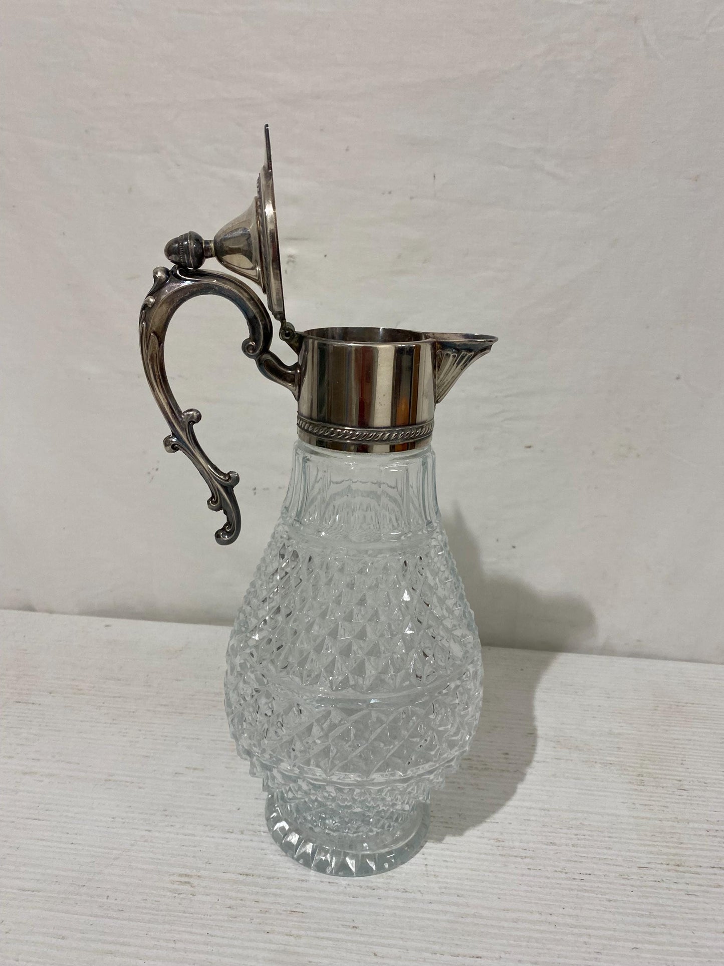 Caraffa vino o acqua vintage in cristallo e argento placcato 29x16 cm  Elegante Decanter stile francese depoca made in italy
