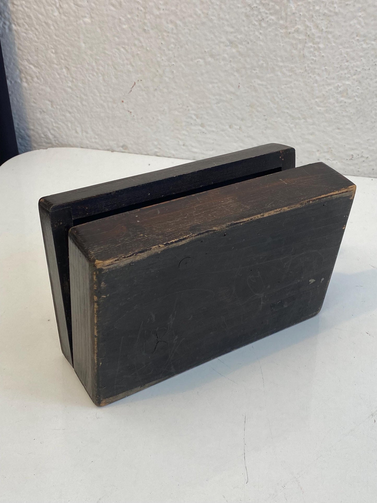 Antica scatola in legno dipinta a mano Mardon Son & Hall Bristol 22x13,5x7 cm
