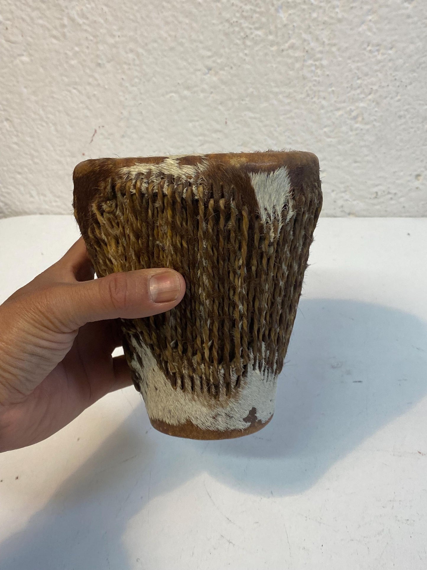 Tamburo vintage Toumperleki 15x13cm in pelle di capra, Doumbek etnico fatto a mano