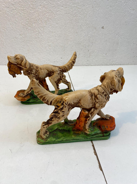 Coppia di Statuette figure Vintage Setter Inglese in Resina Dipinta a Mano  17x21x6 cm