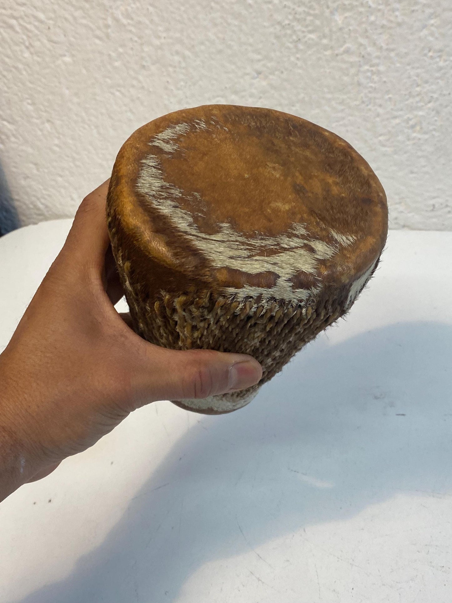 Tamburo vintage Toumperleki 15x13cm in pelle di capra, Doumbek etnico fatto a mano