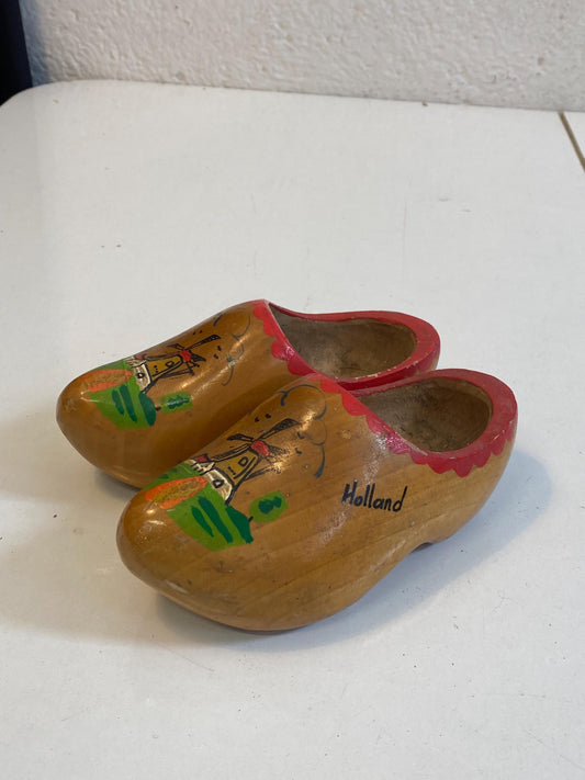 Zoccoli Olandesi Vintage in Legno Dipinti a Mano  Souvenir Holland 17x7x8 cm  Scarpe Folk con Mulino