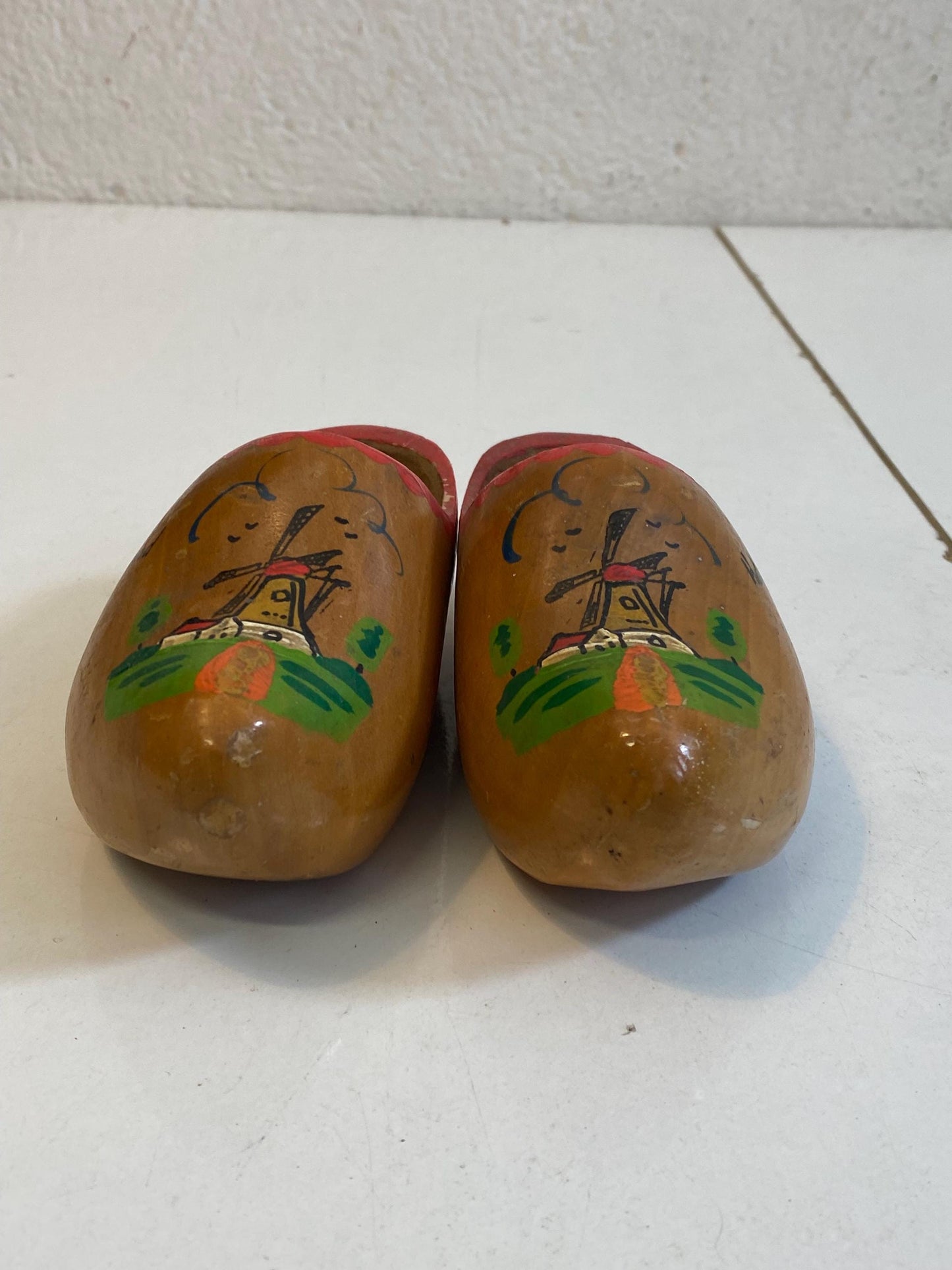 Zoccoli Olandesi Vintage in Legno Dipinti a Mano  Souvenir Holland 17x7x8 cm  Scarpe Folk con Mulino