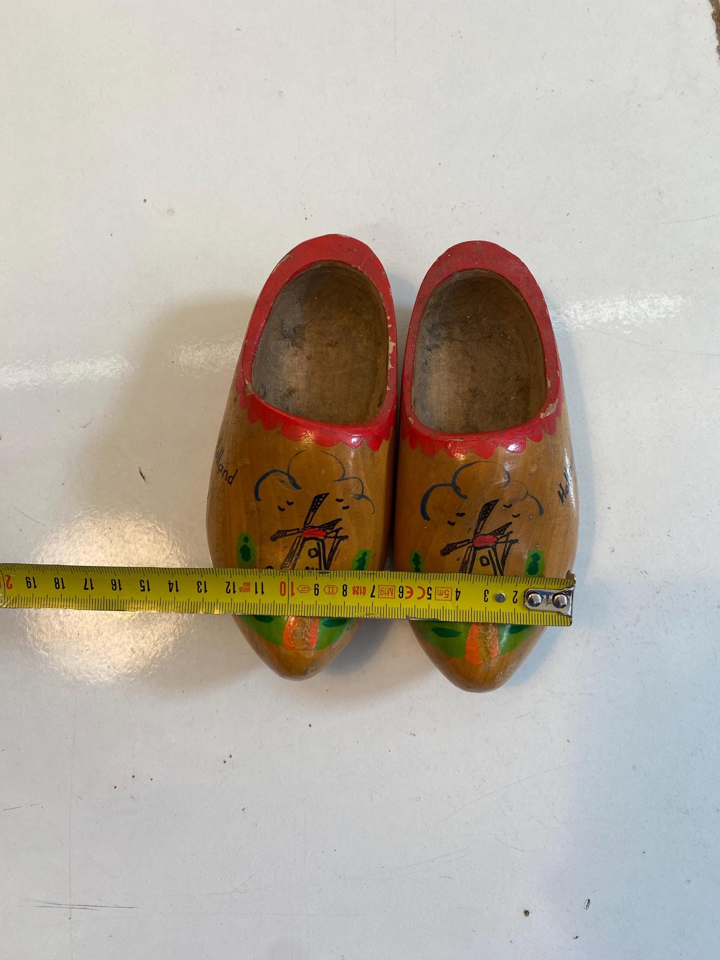 Zoccoli Olandesi Vintage in Legno Dipinti a Mano  Souvenir Holland 17x7x8 cm  Scarpe Folk con Mulino