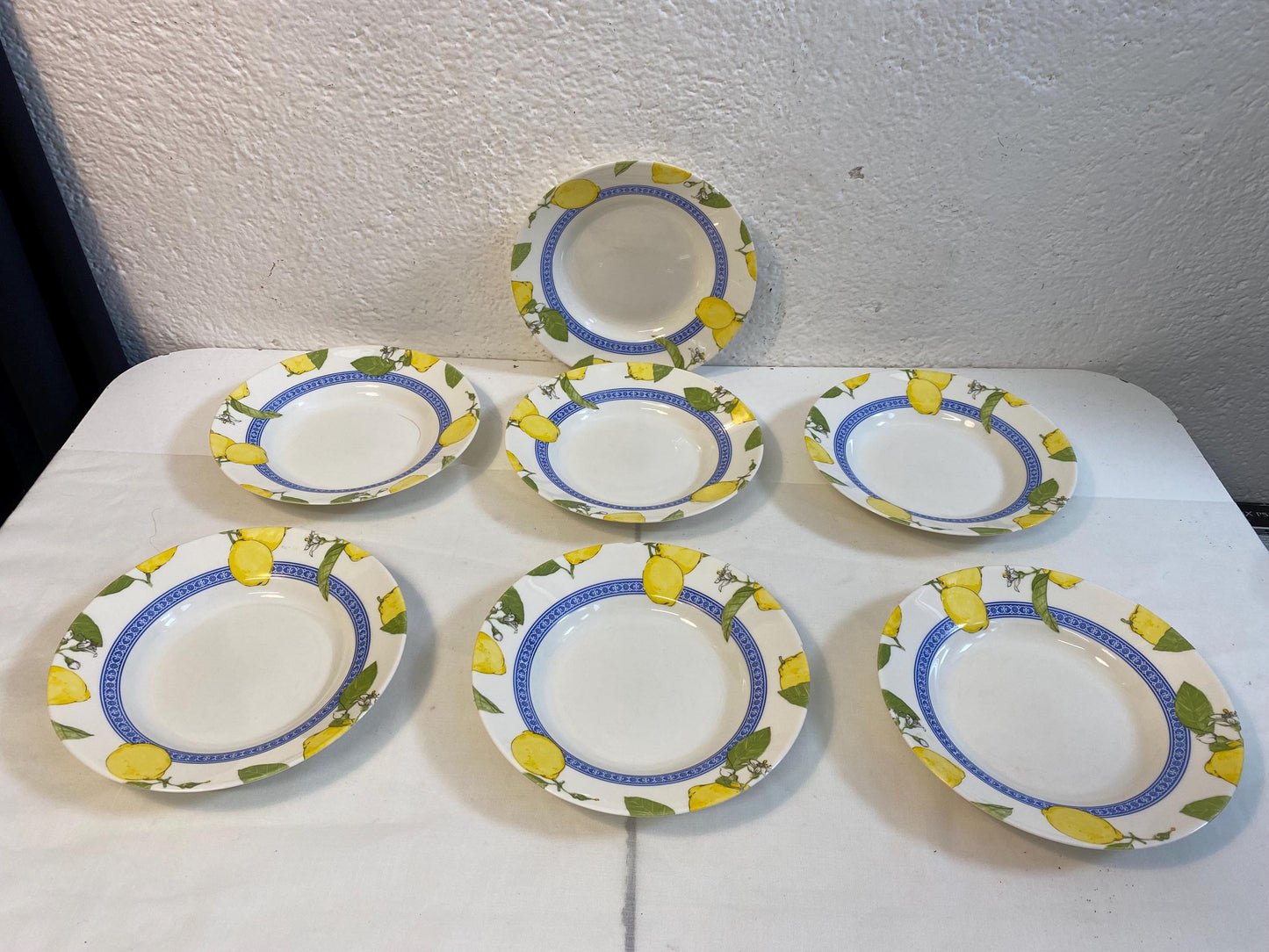 Set piatti vintage Arcopal limoni  13 pezzi  7 fondi, 5 dessert, 1 grande  stile Provenza per tavola estiva