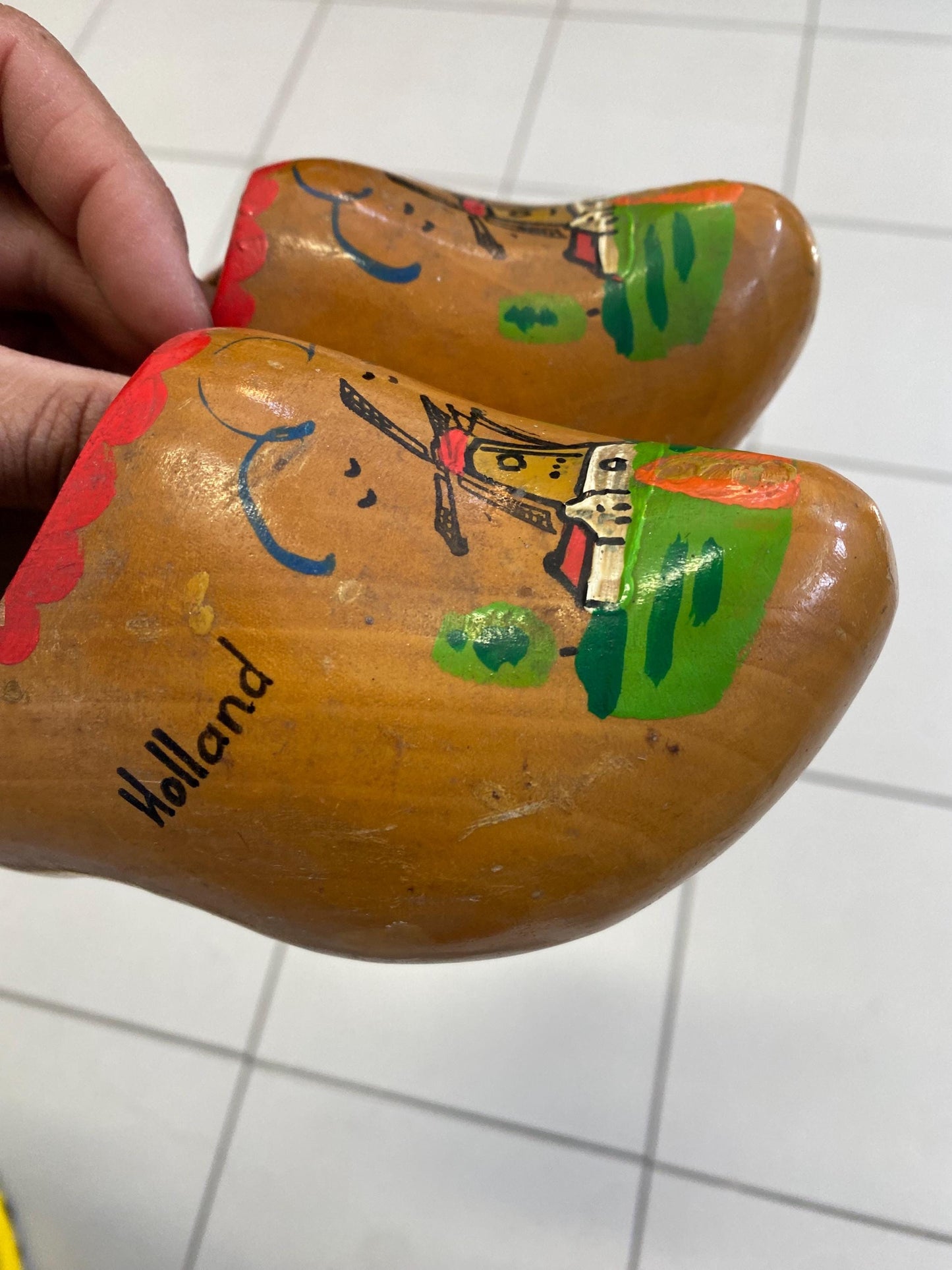 Zoccoli Olandesi Vintage in Legno Dipinti a Mano  Souvenir Holland 17x7x8 cm  Scarpe Folk con Mulino