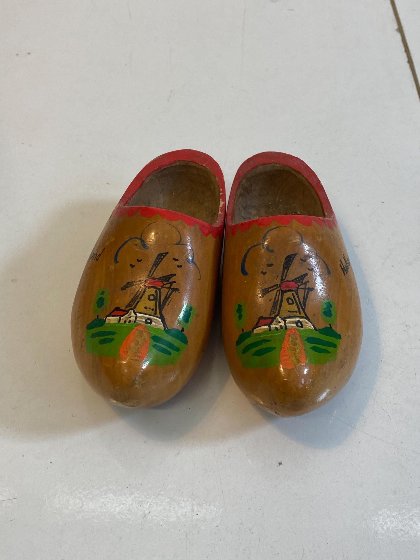 Zoccoli Olandesi Vintage in Legno Dipinti a Mano  Souvenir Holland 17x7x8 cm  Scarpe Folk con Mulino