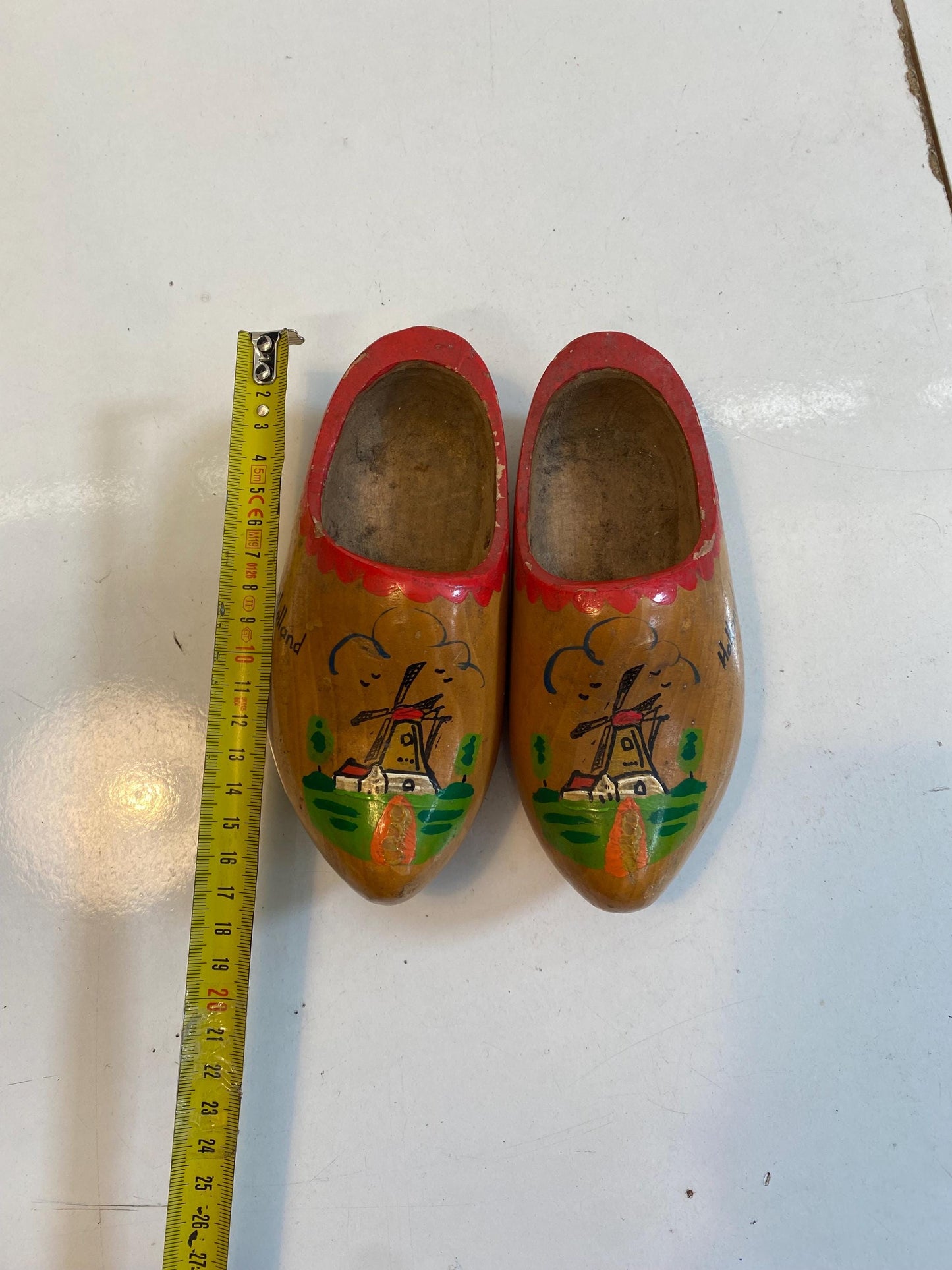Zoccoli Olandesi Vintage in Legno Dipinti a Mano  Souvenir Holland 17x7x8 cm  Scarpe Folk con Mulino