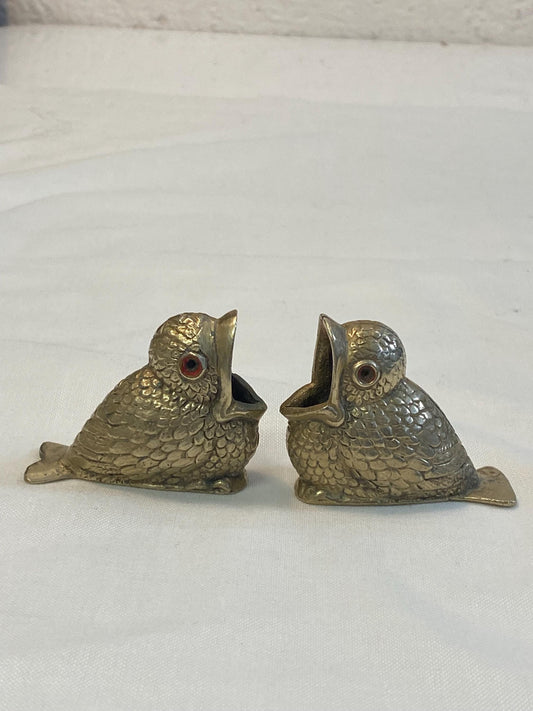 Coppia porta stuzzicadenti vintage in ottone a forma di uccelli  6x2,5x5 cm  Decorazione retrò da collezione