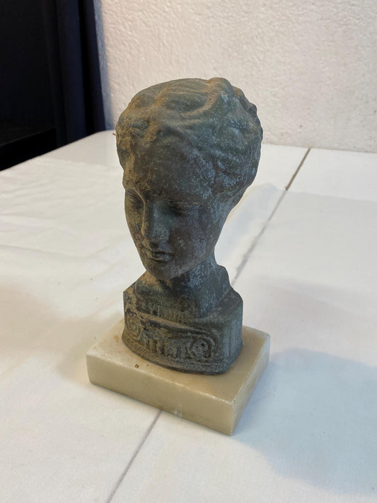 Testa scultura donna in bronzo patinato su base in marmo  busto classico antico 22 cm  statua decorativa vintage