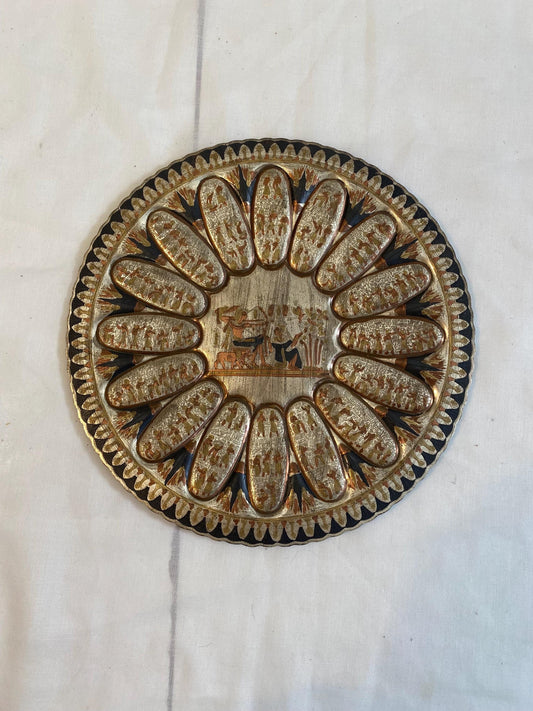 Piatto egiziano in rame smaltato Hosny Gomaa  Ø 32 cm (12,6")  Arte antica incisa a mano decorazione da parete vintage