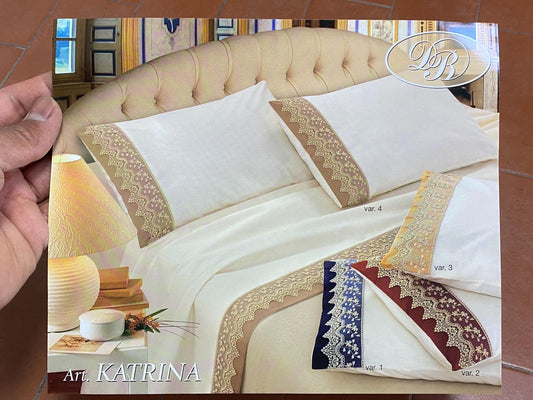 Completo letto matrimoniale vintage Art. Katrina 100% cotone con pizzo ricamato come nuovo mai usato regalo di nozze matrimonio