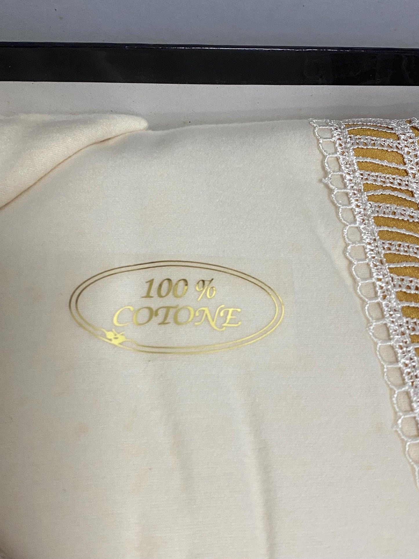 Completo letto matrimoniale vintage Art. Katrina 100% cotone con pizzo ricamato come nuovo mai usato regalo di nozze matrimonio
