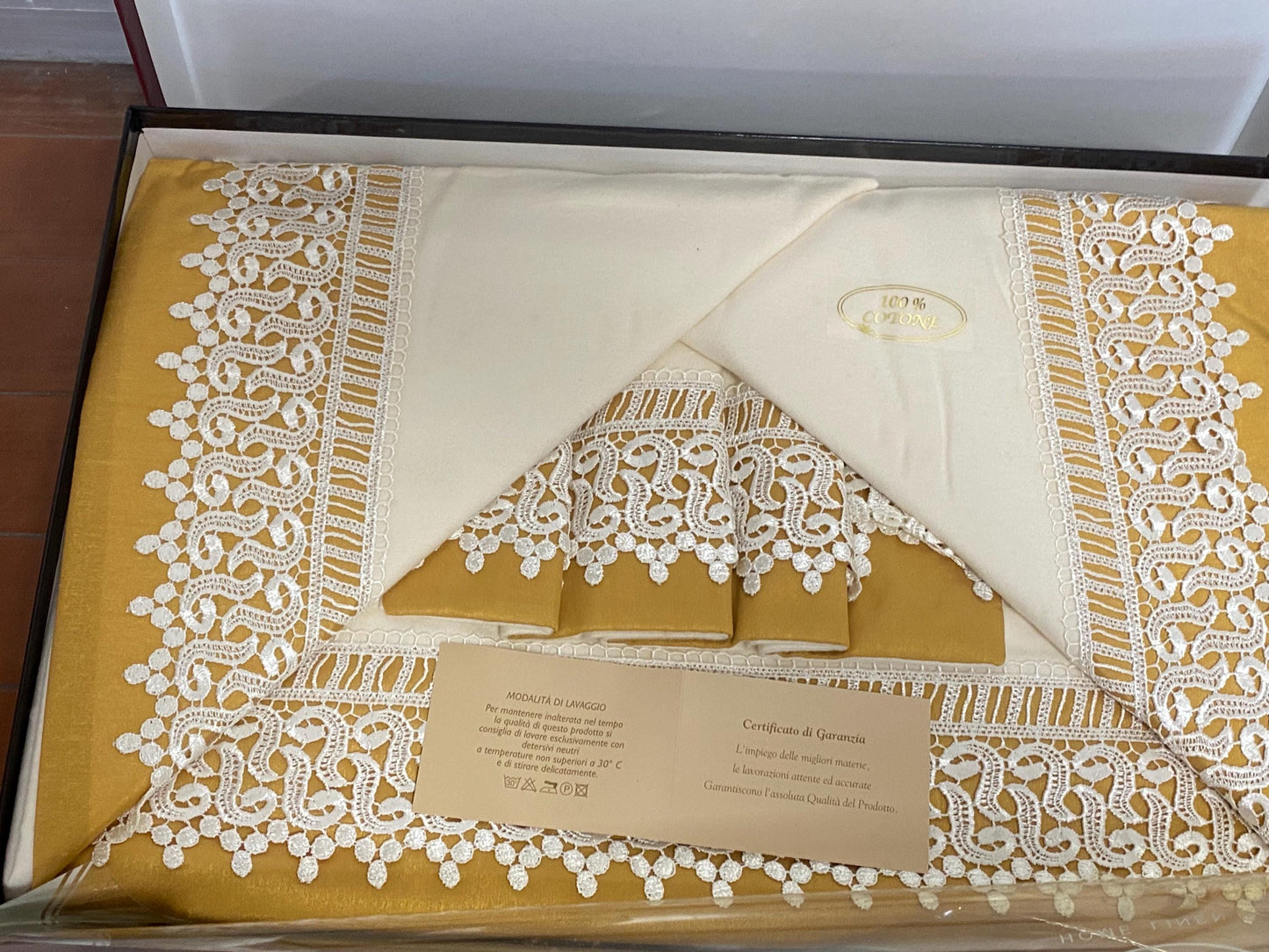 Completo letto matrimoniale vintage Art. Katrina 100% cotone con pizzo ricamato come nuovo mai usato regalo di nozze matrimonio