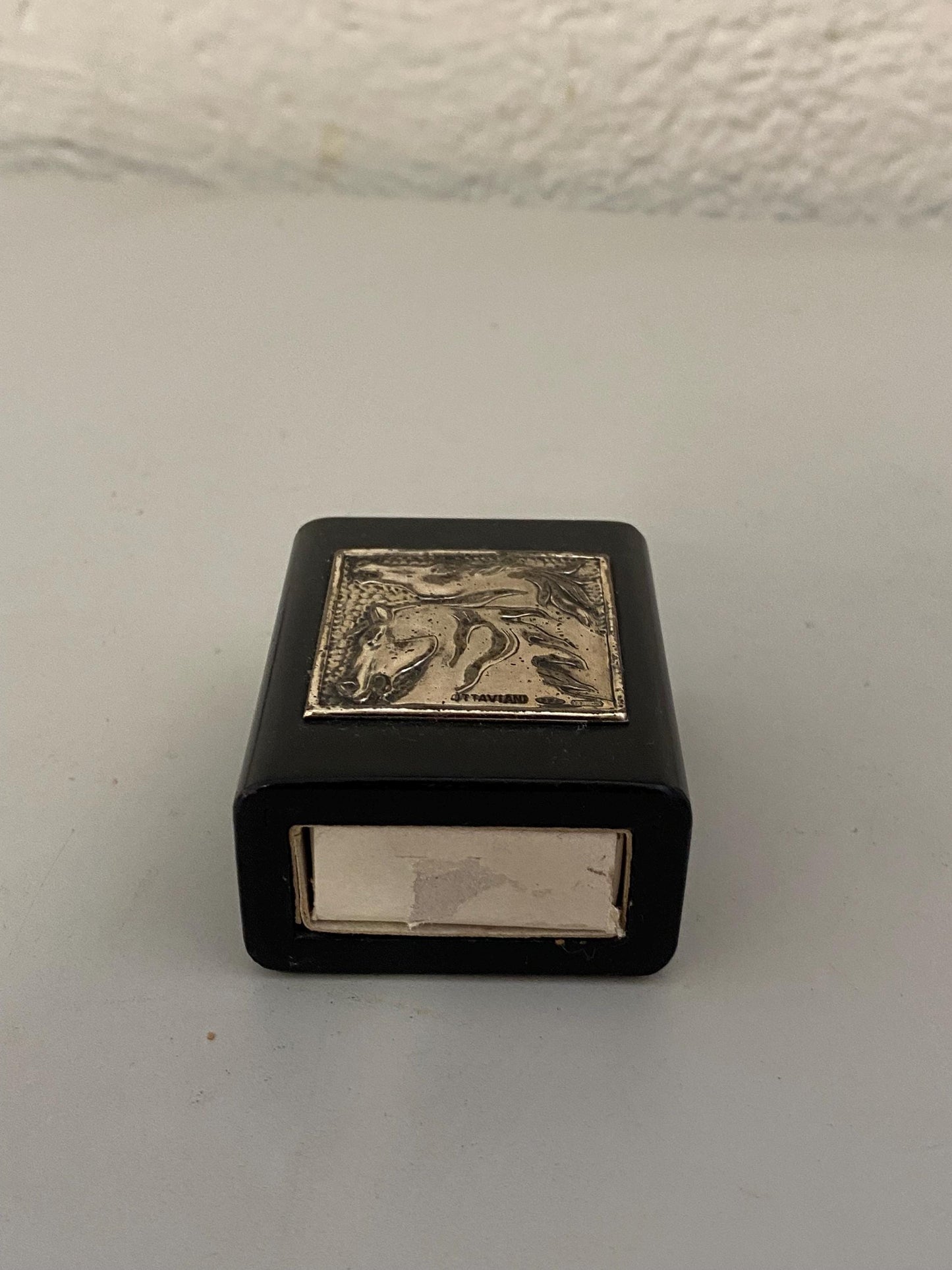 Porta fiammiferi vintage con rilievo Ottaviani in argento 925  cavalli in bassorilievo 5,5x5x3 cm