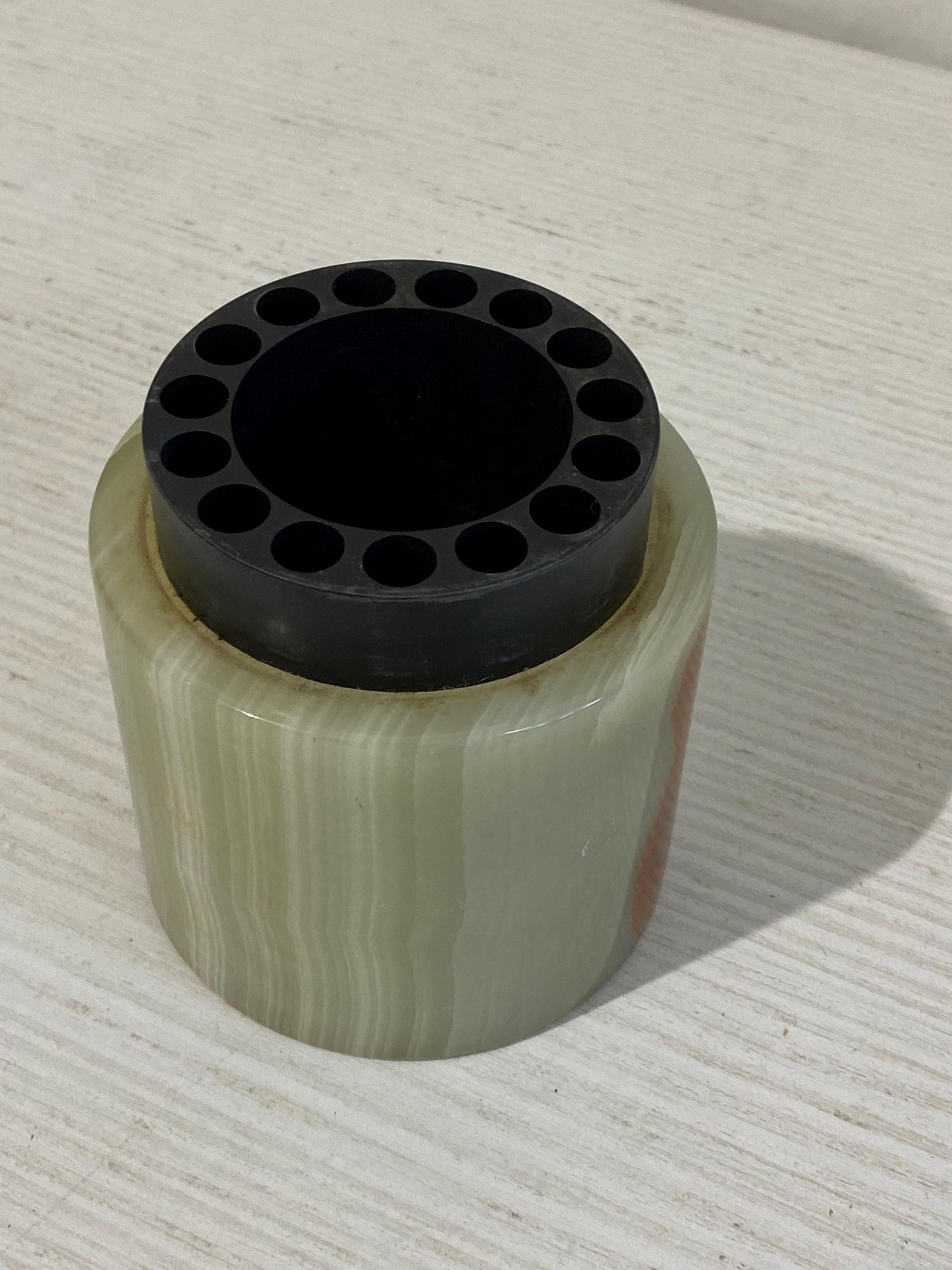 Accendino vintage in onice verde 12x9 cm  Anni ‘70  da tavolo con inserto removibile  Arredo rétro elegante