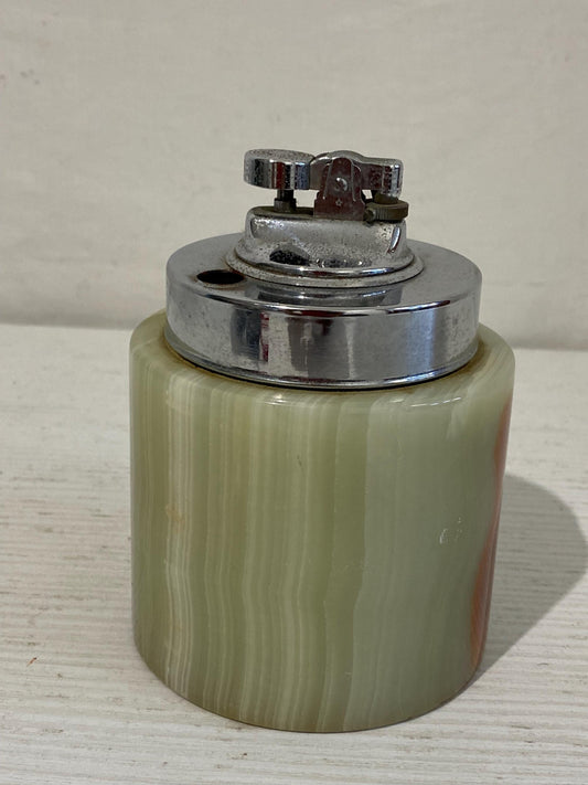 Accendino vintage in onice verde 12x9 cm  Anni ‘70  da tavolo con inserto removibile  Arredo rétro elegante