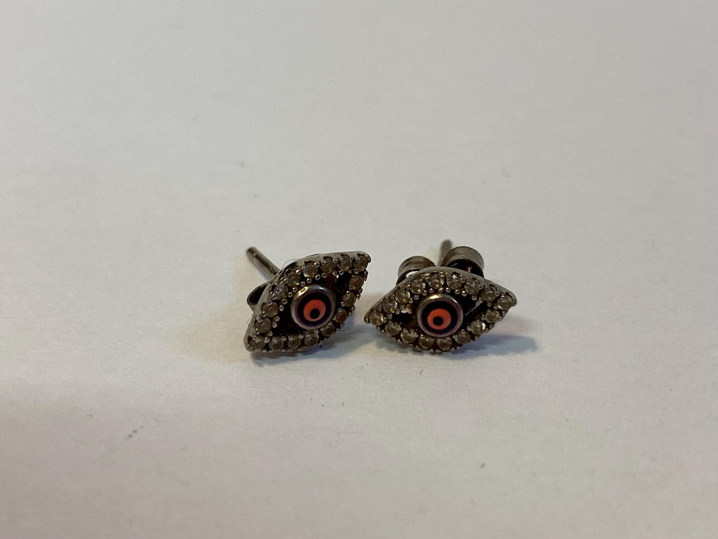 Orecchini a Lobo Occhio Argento 925 con Zirconi  Amuleto Protettivo Boho  1,2x1 cm Idea Regalo Portafortuna Donna