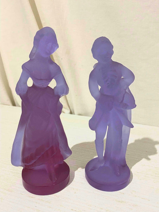 Coppia Statue Vintage Murano Neodimio Alessandrite in Vetro Sfumato Viola e Lilla - Uomo e Donna