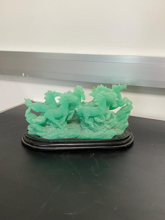 Scultura in vetro con mandria di cavalli - Verde smeraldo - Arredo vintage Regalo esclusivo - Regali personalizzati