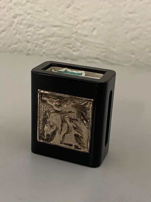 Porta fiammiferi vintage con rilievo Ottaviani in argento 925  cavalli in bassorilievo 5,5x5x3 cm