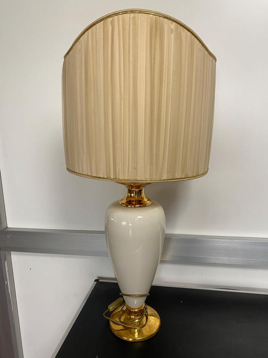 Base lampada vintage anni '70 in ceramica bianca effetto oro | 56x16 cm solo base | ideale per arredamento rétro, shabby o classico