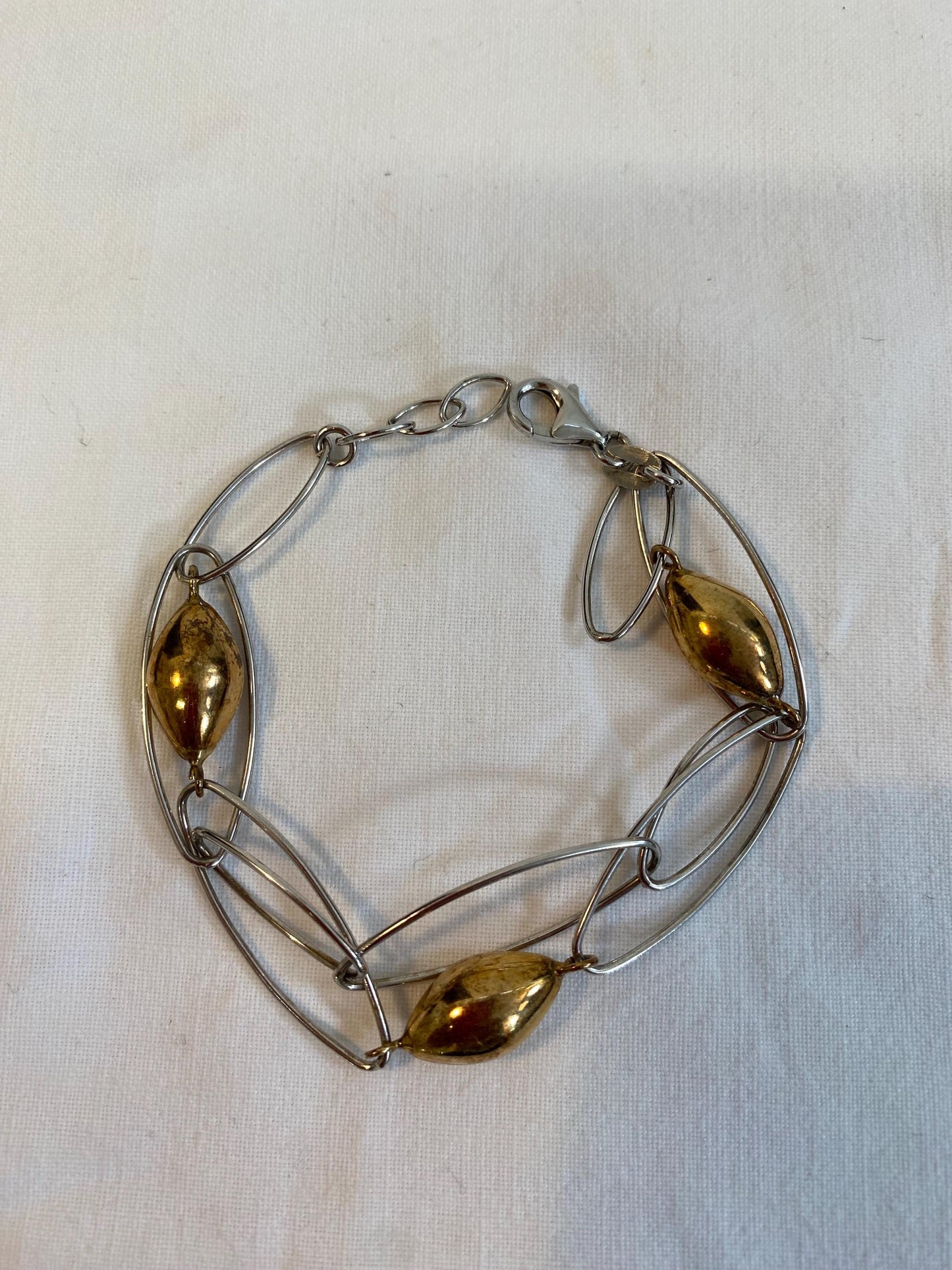 Bracciale Vintage in Argento 925 con Inserti Dorati  Design Moderno Artigianale  21 cm, 10 g