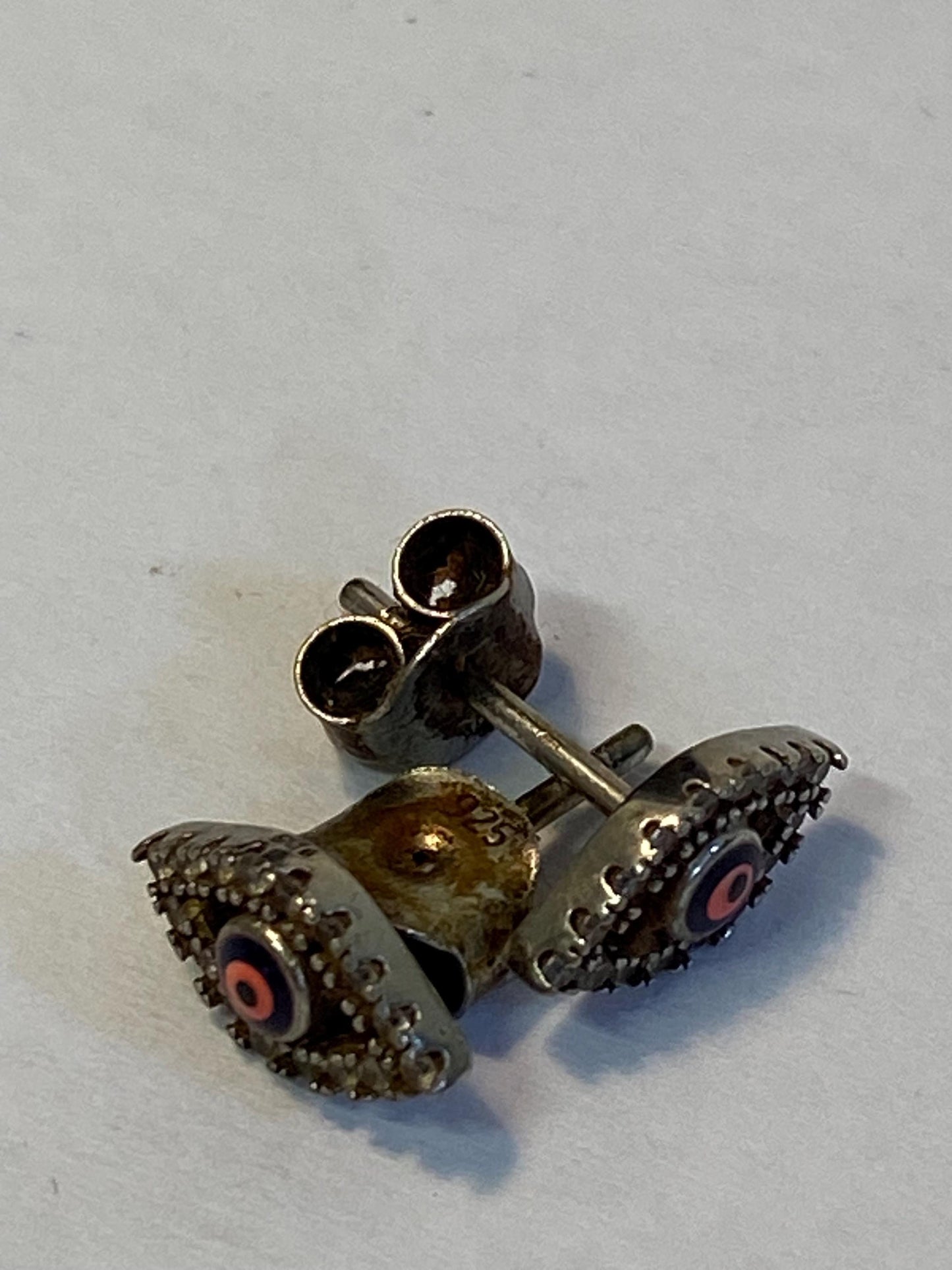 Orecchini a Lobo Occhio Argento 925 con Zirconi  Amuleto Protettivo Boho  1,2x1 cm Idea Regalo Portafortuna Donna