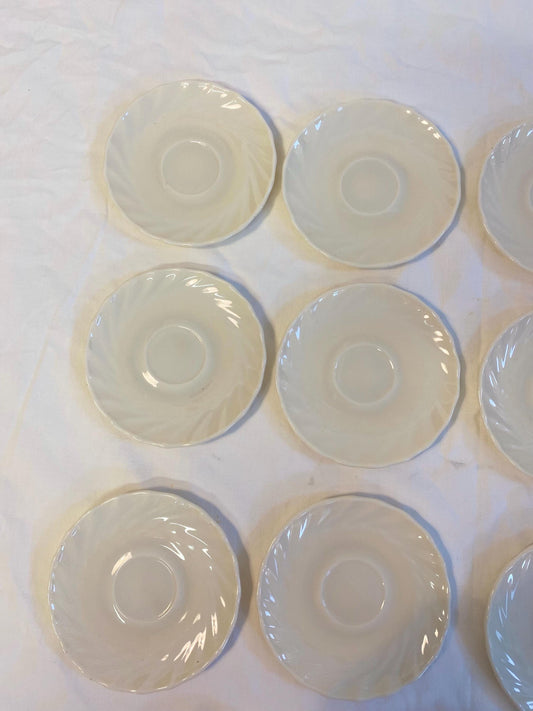 Set 11 piattini vintage Arcopal France bianchi 12 cm  vetro opalino, motivo a spirale, per tè o caffè