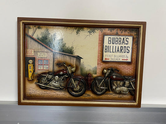 Diorama Vintage in Legno e Metallo - Moto Custom - 44x25x6 cm - Fatto a Mano