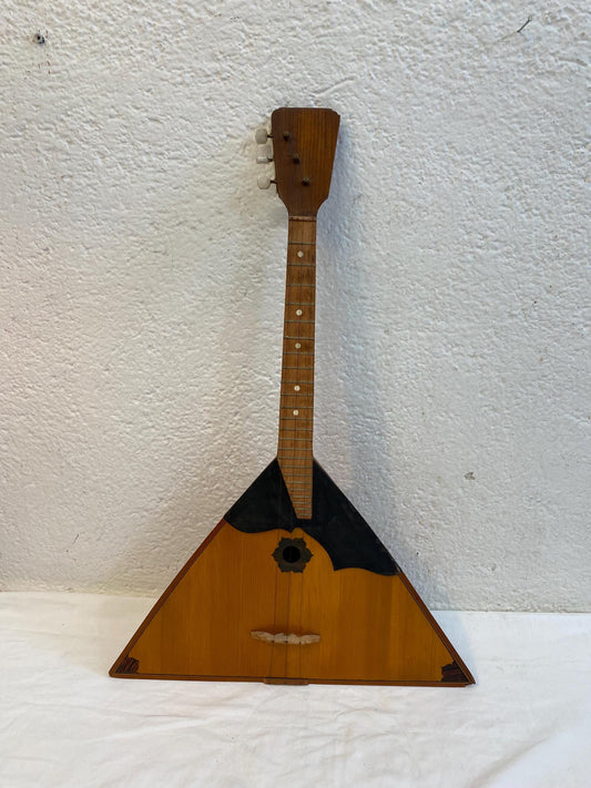 Vintage Russian Balalaika 3-String Folk Instrument  Wood Triangle Body, USSR Era, Rustic Musical Decor