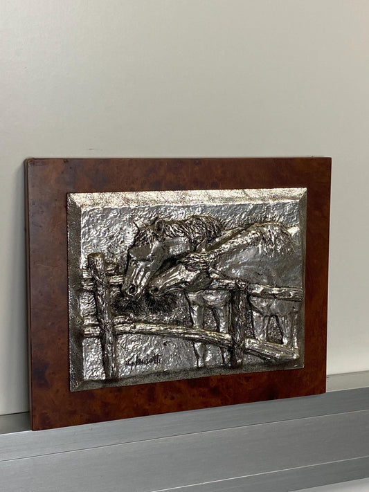Quadro Rilievo in Argento Laminato "Due Cavalli" di Ghidotti - Un'opera d'arte unica