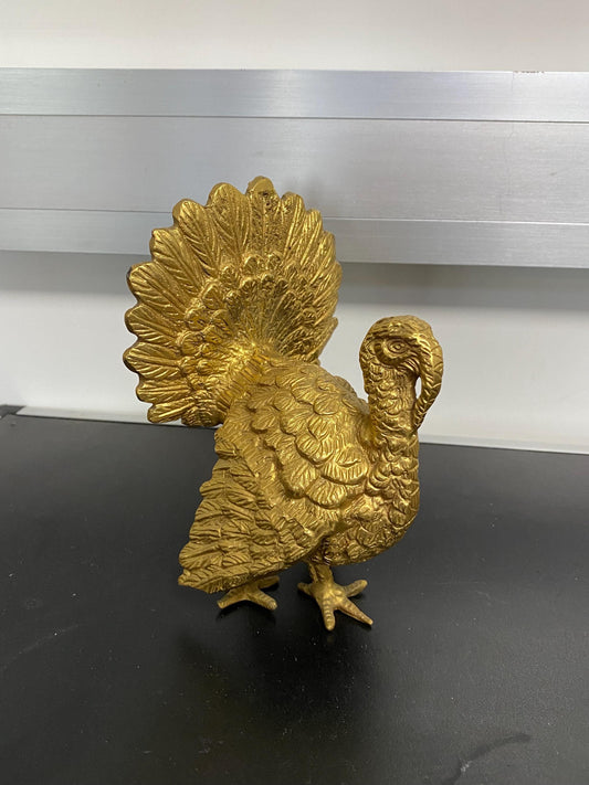 Statua Vintage di Tacchino Placcata Oro - Decorazione in Metallo 15 cm