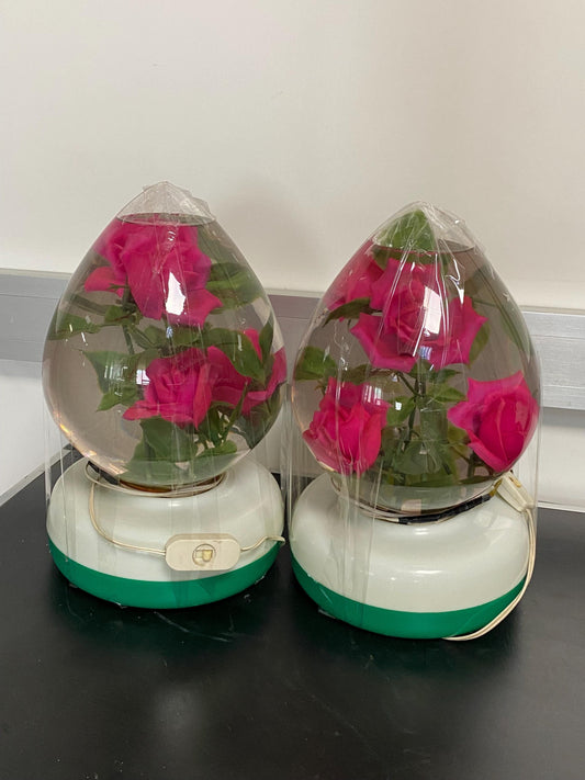 Coppia Lampade a Forma di Uovo con Rose Realistiche in Acqua vintage - Design Romantico - Altezza 30 cm