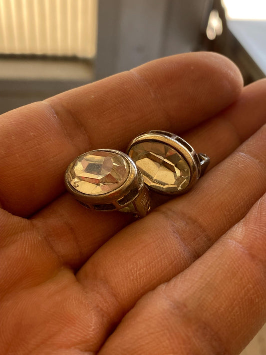 Orecchini vintage a clip in argento 925 con cristallo sfaccettato  anni '50 made in Italy, 7,65 g