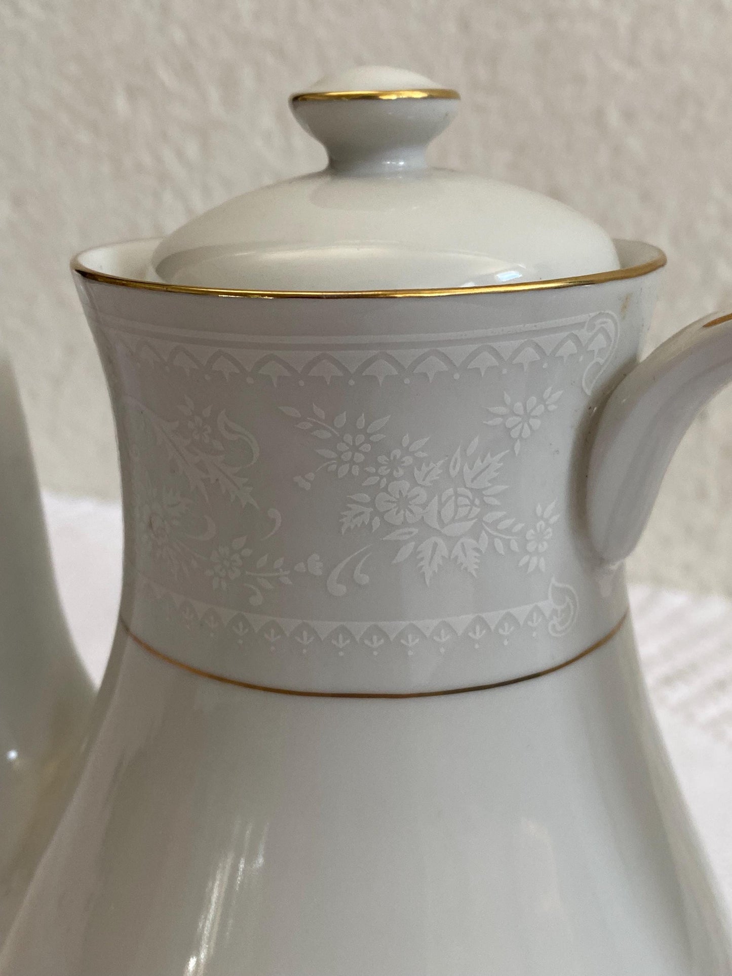 Servizio caffè vintage Laklain Bone China Danbury  8 tazzine, teiera, lattiera, 12 piattini, porcellana bianca e oro, regalo elegante nozze