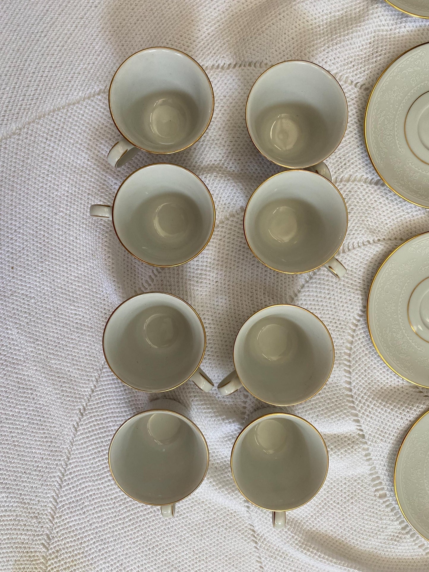 Servizio caffè vintage Laklain Bone China Danbury  8 tazzine, teiera, lattiera, 12 piattini, porcellana bianca e oro, regalo elegante nozze