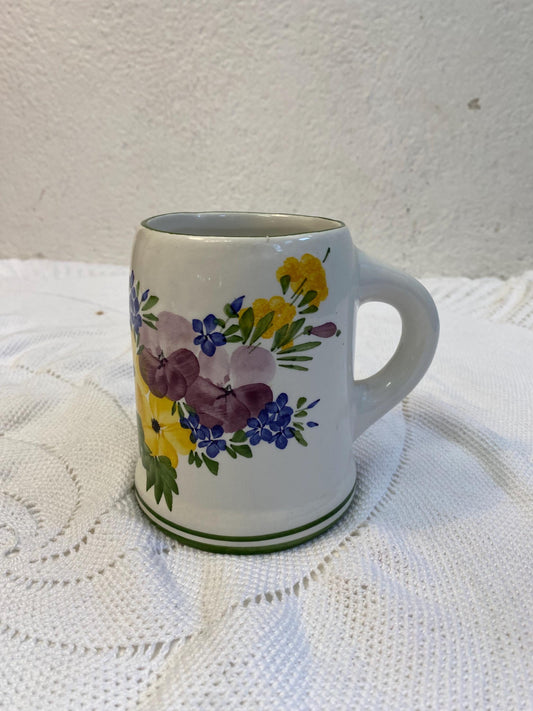 Boccale vintage in ceramica Alleghe 13x15x10,5 cm | dipinto a mano con fiori | souvenir Dolomiti, decorazione cottagecore rustica