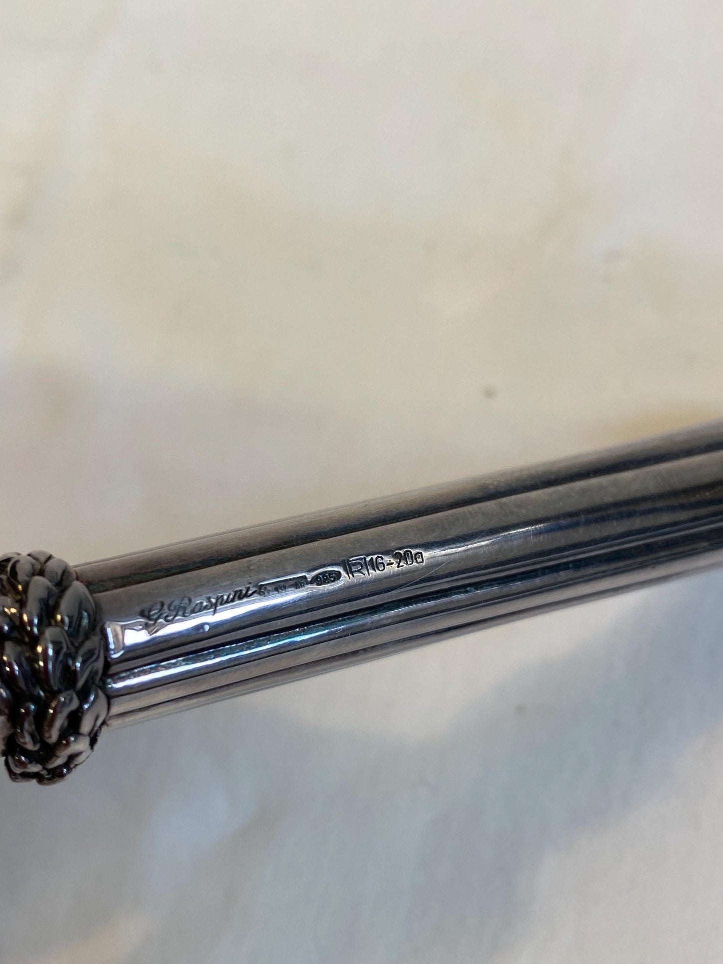 Coltello da torta G. Raspini in argento 925  manico cesellato 29 cm  con scatola originale e libretto cura
