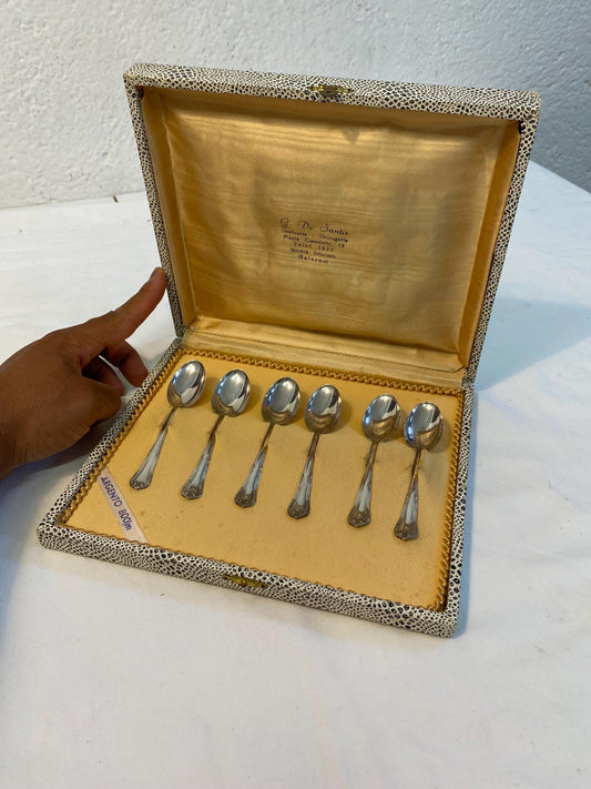 Set 6 cucchiaini vintage argento 800  in scatola originale 10 cm posate da collezione eleganti rétro, regalo apprezzato per amanti del caffe