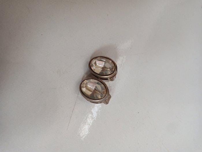 Orecchini vintage a clip in argento 925 con cristallo sfaccettato  anni '50 made in Italy, 7,65 g